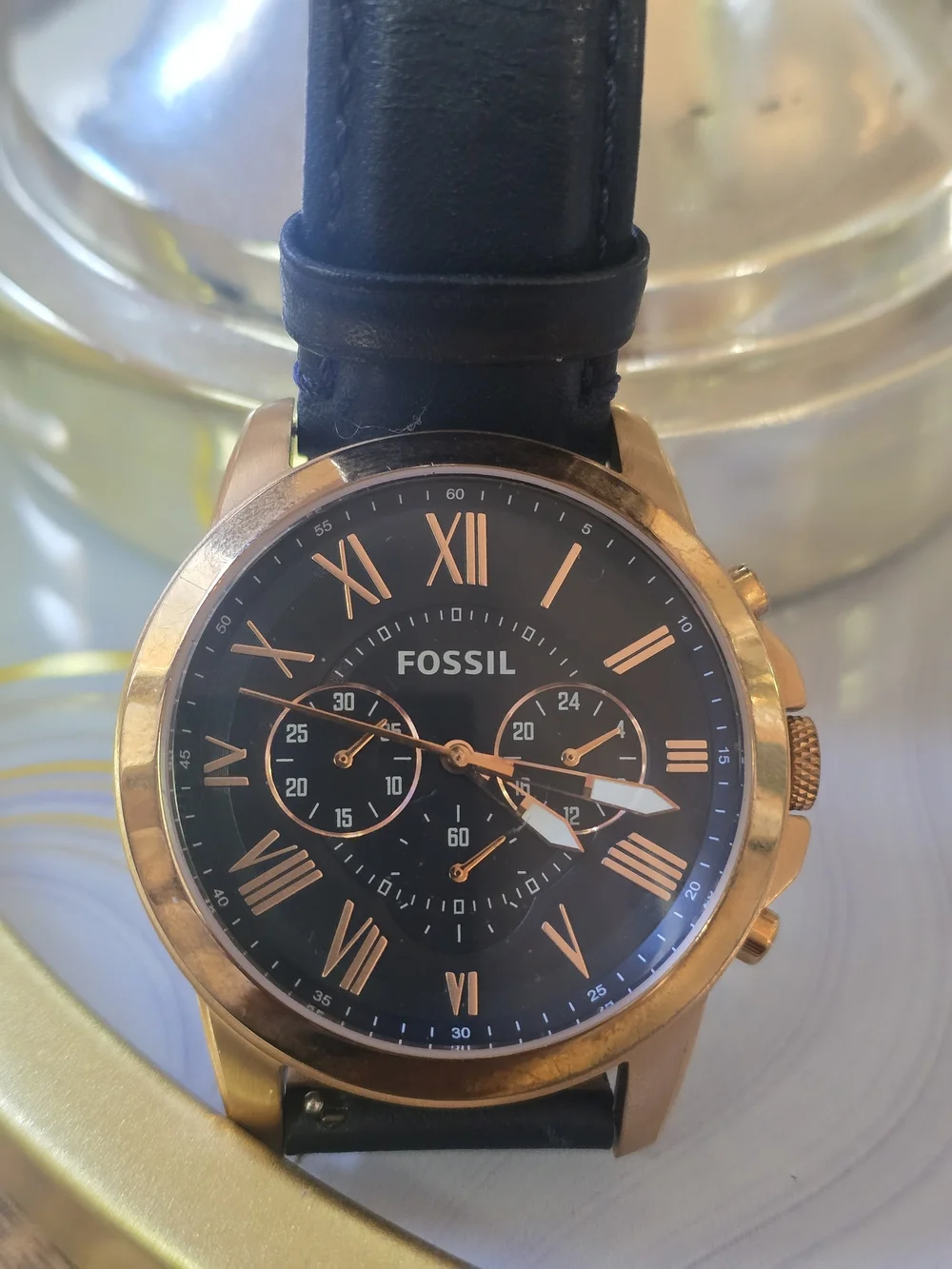 Fossil Men's Blue Leather Chronograph Watch - Navy